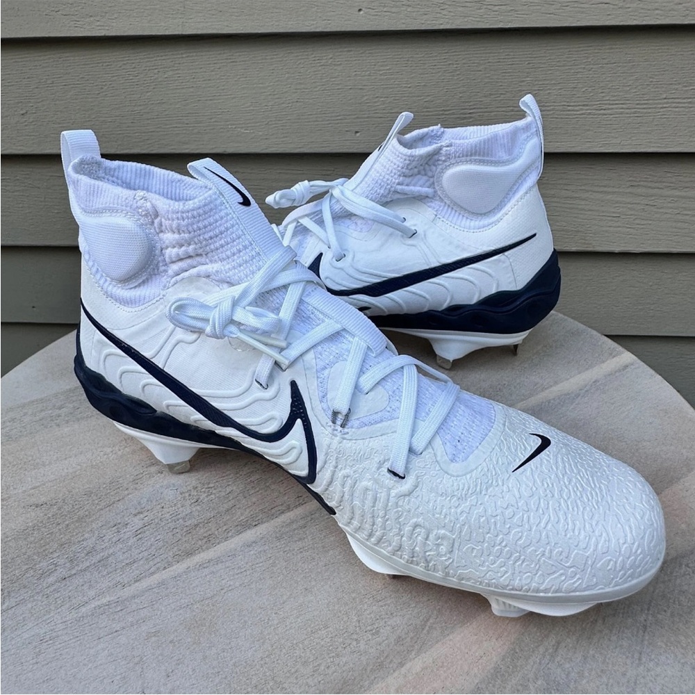 Nike Alpha Huarache NXT White & Navy Metal‎ Men’s Baseball Cleats Sz 7.5